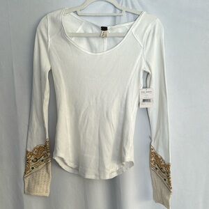 WE THE FREE Thermal Cream Henley Long Sleeve Top